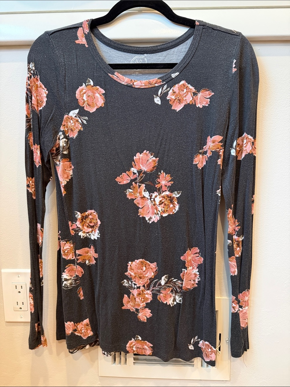 Maurices Black Long-Sleeve Dress with Pink Floral Print